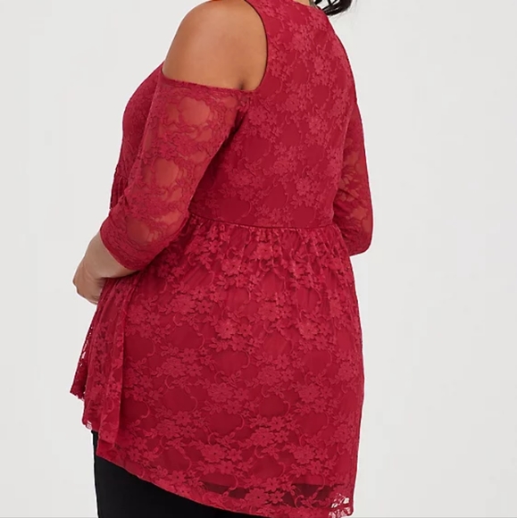 🔷BABYDOLL STRETCH LACE COLD SHOULDER TOP - Picture 3 of 6